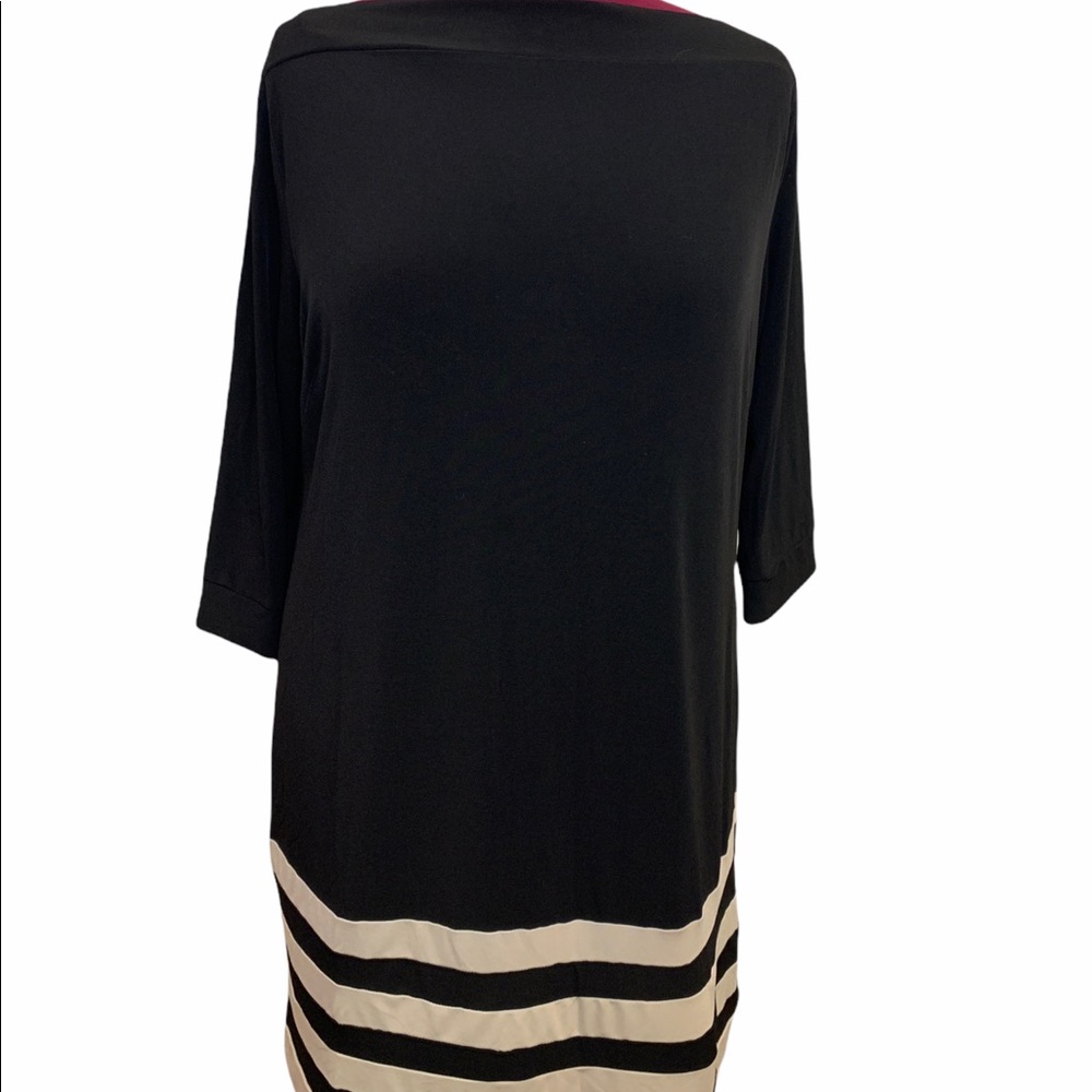 GUC AA Studio AA Long Sleeved Black Knee Length Dress w/Cream Stripes in Sz 18W